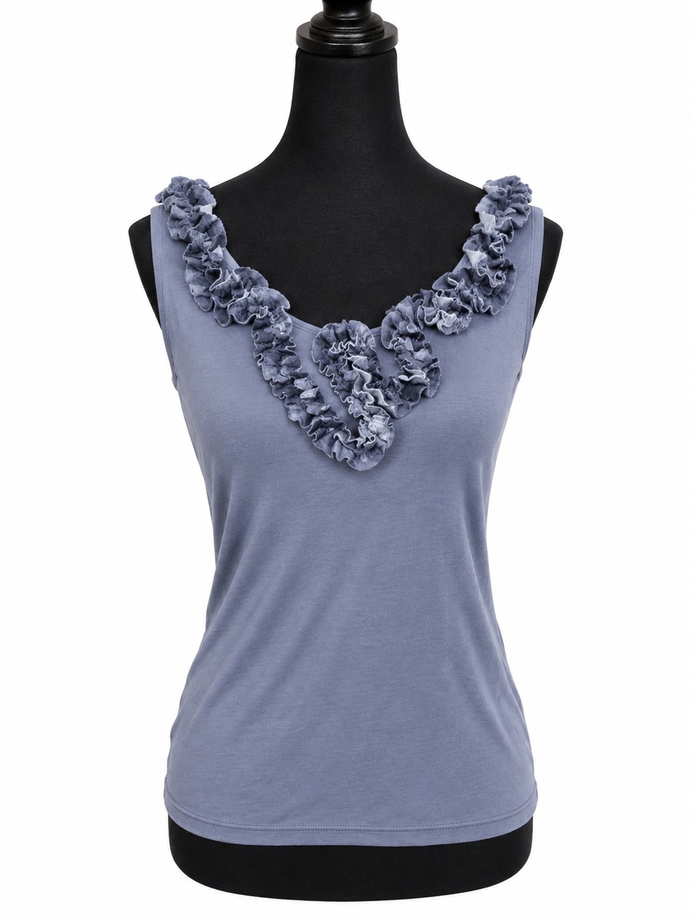 Ann Taylor Gray Ruffle Neck Sleeveless Top – Size Medium